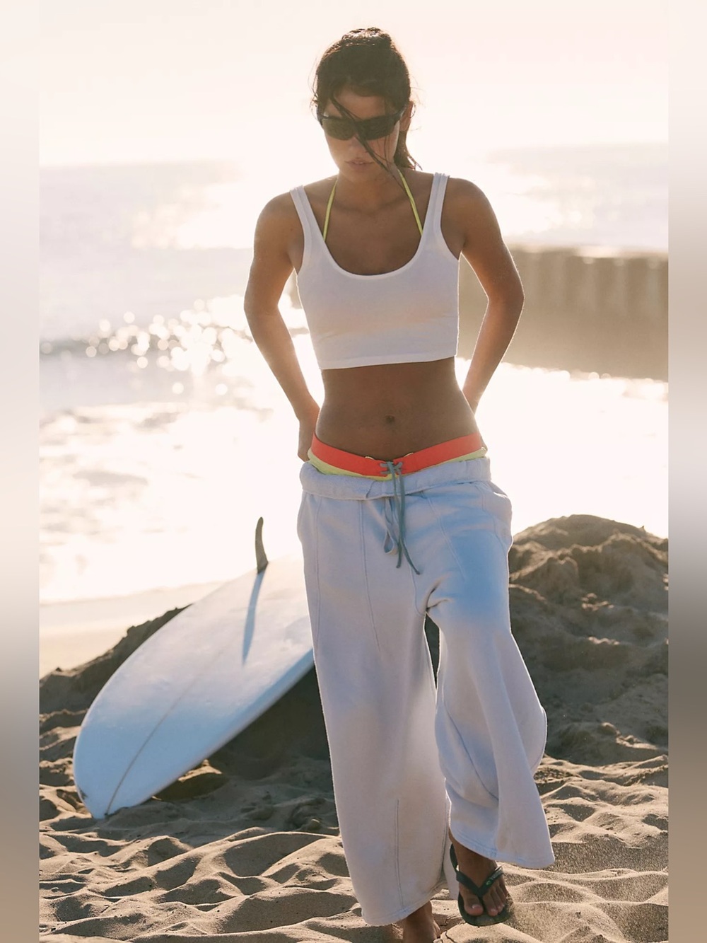 Free People On Rewind Sweat Pants Blue Size Medium Wide Leg Baggy Beach